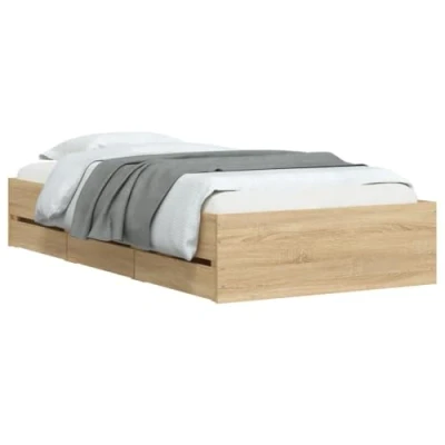 Imagen de vidaXL Cama con Cajones, Somier Individual de Invitados, Estructura Cama, Mueble para Dormitorio, Madera Ingeniería Roble Sonoma 90x200 cm