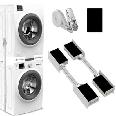Imagen de NIUXX Kit Apilado Universal, soporte de conexión para lavadoras y secadoras, Equipado con bridas nylon correas trinquete, tamaño ajustable (45 64 cm)