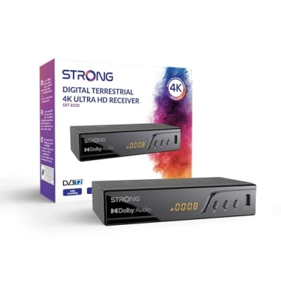 Imagen de STRONG Decodificador TDT 4K UHDDVB T2PantallaCompatible con HEVC265Receptor/Sintonizador de TVUSB PVRDolby Digital PlusHDMIEuroconnector