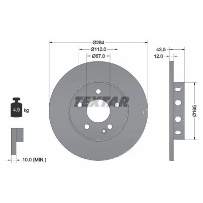 Imagen de TEXTAR PRO 92059303 Disco de freno 284 12 05/06 112 macizo revestido sin perno sujeción rueda, buje rueda MERCEDES BENZ: Clase C Berlina