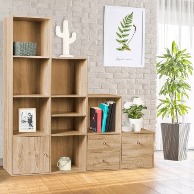 Imagen de IDMarket Mueble de escalera, 4 niveles madera imitación haya con puerta y cajones
