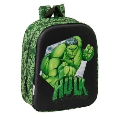 Imagen de Safta HULK 3D Mochila de Guardería 3D, Adaptable a Carro, Fácil Limpieza, Ideal para Niños Diferentes Edades, Cómoda y Versátil, Calidad Resistencia, 22x10x27 cm, Color Negro/verde