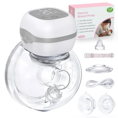 Imagen de Sacaleches Electricos Manos Libres Jheppbay Ligero Extractor de Leche Materna Portátil, Pantalla LCD, Sin BPA, Función memoria, con 21mm/24mm Brida, 1 Pieza