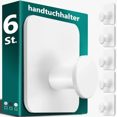 Imagen de 4smile Ganchos adhesivos para pared set de 5, acero inox colgador toalla baño sin taladro, colgadores resistentes, perchas adhesivas fuertes, Blanco