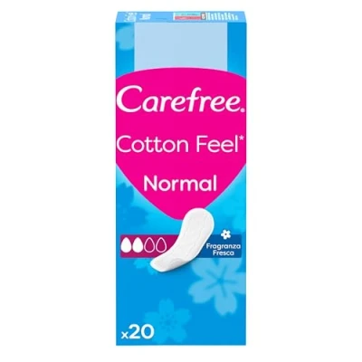 Imagen de Carefree Cotton Feel Normal de Fragancia Fresca Protegeslips (20 unidades), protege slips absorbentes y transpirables uso diario, con envoltorio individual