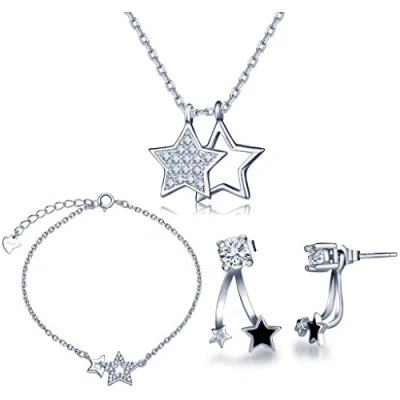 Imagen de Yumilok pendientes de mujer pulsera plata ley circonitas estrellas collar para estrella calada con circonita engastada Sets joyas