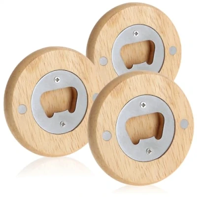 Imagen de com four® 3X Abrebotellas de Acero Inoxidable con un práctico Mango Madera Natural: Abridor Botellas diseño Sencillo (03 Piezas Madera. Inoxidable. Alrededor)