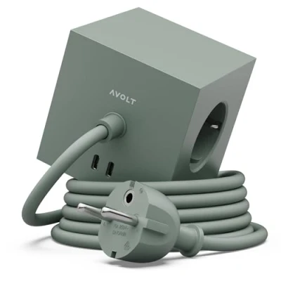 Imagen de Avolt Multiprise Cube USB C Las primeras multitomas de diseño del Mundo 3 enchufes eléctricos y 2 Puertos Pie magnético adherente Casi en Cualquier Lugar (Verde, 1.8)