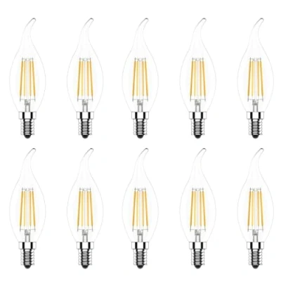 Imagen de WULUN E14 4W LED vela de filamentos luz 40W bombilla incandescente equivalente, blanca cálida 2700 K 400LM No Regulable Pack 10