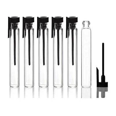 Imagen de Enslz 100 unidades para muestras de perfume, mini botellas con tapa negra, botella cuentagotas viajes y fiestas, 3 ml