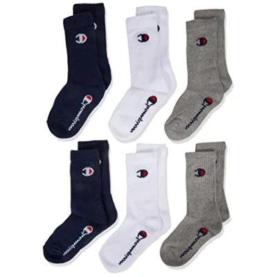 Imagen de Champion Socks Basics 6pk Crew Socks, Calcetines Unisex niños, Azul/Blanco/Gris, 27 30