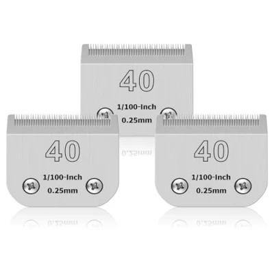 Imagen de Paquete de 3 cuchillas acero inoxidable 40# para el cuidado perros, compatibles con Andis,Oster A5/Heiniger/moser/Wahl, tamaño #40, hoja 1/100 pulgada, longitud corte 0,25 mm