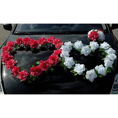 Imagen de Autoschmuck Decoración de Boda, ratán, Rosa/Blanco Puro, 34x24x14