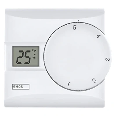 Imagen de EMOS termostato digital de habitación, alambre manual para sistemas calefacción y refrigeración, inteligente TPI, regulador temperatura ambiente con rueda