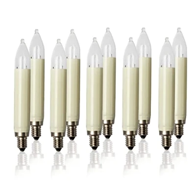 Imagen de hellum Velas de repuesto para árbol Navidad interior y exterior, 10 unidades 23 V 3 W cadenas luces con puntos combustión, diámetro 15 mm, E10/23 V/3 W/22 lúmenes, 908015