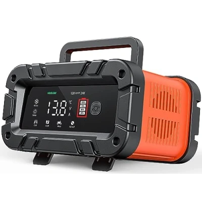 Imagen de Husgw Cargador de batería Coche Inteligente 12V/24V 10A, Completamente Automático y Pantalla LCD, para Coche,Moto,camión,AGM,Gel,SLA (2 100 AH)