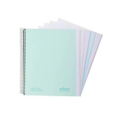 Imagen de Navigator Cuaderno Escolar a4 + Cuadricula 5x5 Tapa Extradura Mint Borde 5 Colores Papel 80g 120 Hojas Microperforadas 4 Taladros Espiral Coil Lock Premium Writing
