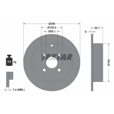 Imagen de TEXTAR PRO 92126203 Disco de freno 269 9,3 04/07 100 macizo revestido sin perno sujeción rueda, buje rueda TOYOTA: Corolla IX Hatchback
