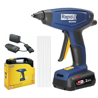 Imagen de Rapid BGX500 Pistola de Cola Inalámbrica P4A 18V, Calentamiento Rápido y Flujo Regulable, Indicador Temperatura, Ideal para Instalaciones Caseras, Batería Cargador Incluidos (5001514)