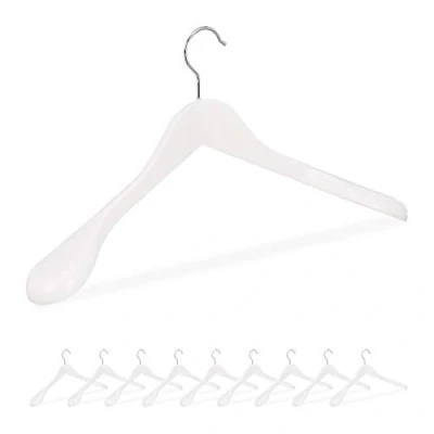 Imagen de Relaxdays Pack de 10 Perchas Traje Anchas, para Chaquetas, Abrigos o Vestidos, Madera, 45 cm Ancho, Blanco