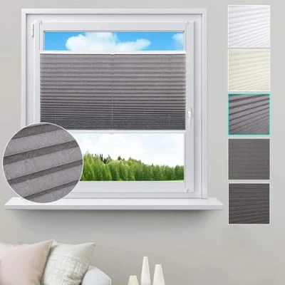 Imagen de WOLTU Estor Persiana Plisada sin Taladrar, Cortina Enrollable Plisado para Ventanas y Puertas, Protección Visual Solar UV, Tejidos con Pliegues 85x130cm Gris