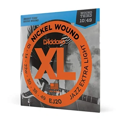 Imagen de D&#039;Addario cuerdas guitarra Electrica de EJ20, con entorchado en níquel para eléctrica, extra blandas Jazz, 10 49