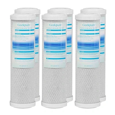 Imagen de Geekpure cartucho de filtro agua bloque carbono coco 2,5 pulgadas x 10 para eliminar el sabor al cloro, 5 micrón, paquete 6