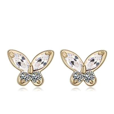 Imagen de Crystalline Azuria Mujer 18ct Chapado en Oro Mariposas Blanco Cristales de Zirconia Pendientes tuerca para y Niña