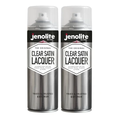 Imagen de JENOLITE Spray de Laca Transparente SATINADO 2x500ml Acabado Claro Barniz Protege la superficie y pintura corrosión el daño UV Sellador que no amarillea