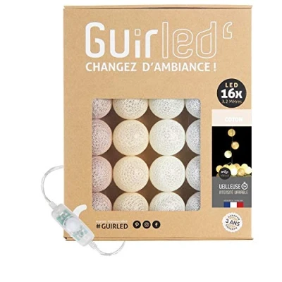 Imagen de GuirLED Guirnalda luminosa bolas de algodón LED USB Luz noche para bebé 2h Adaptador corriente dual 2A incluido 3 intensidades 16 1,6m Coton