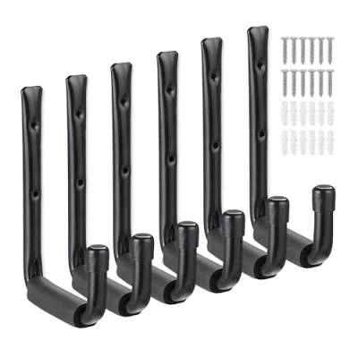 Imagen de Relaxdays 6 Ganchos Pared Universales, Cargan 40 kg, Garaje, Taller, Sótano, Acero y Gomaespuma, Carga Pesada, Negro, 22 x 2,5 15 cm