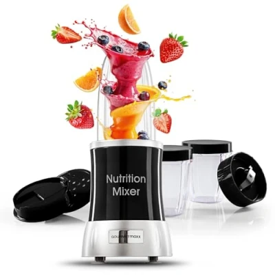 Imagen de GOURMETmaxx Nutrition Batidora Preparadora de batidos Con juego accesorios XXL 11 piezas recetas, para llevar y tapas adhesivas Robot cocina batidos, smoothies &amp; co.