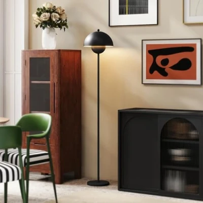 Imagen de HOMCOM Lámpara de Pie Moderna 155 cm para Salón con Pantalla Cuenco Reflejando Luz Interruptor Casquillo E27 Sin Bombilla Dormitorio Oficina Sala Estar Negro