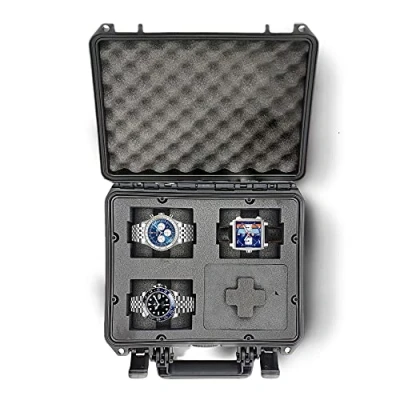 Imagen de mc cases® Caja para Relojes con Espacio 4 Piezas Maletín de Viaje Impermeable y un Cierre Seguro Máxima protección Fabricada en Alemania