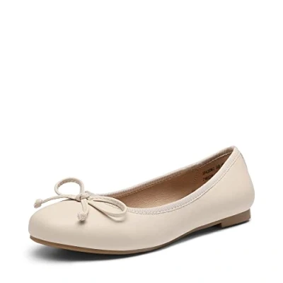 Imagen de DREAM PAIRS Bailarina Nueva Clásica con Lazo Plana Cómodas Zapatos para Mujer Beige SDFA2203W E Talla 37 (EUR)