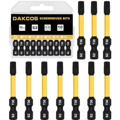 Imagen de DAKCOS T30 Bit largo Torx T30, surtido de puntas S2, vástago hexagonal 1/4&quot; (longitud: 50 mm, 10 unidades)