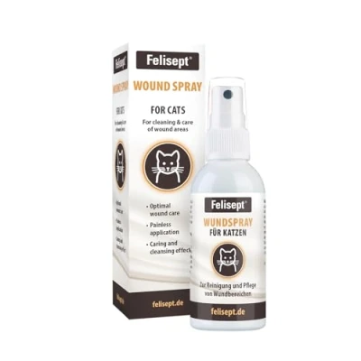Imagen de Felisept Spray para heridas en gatos 75ml limpiar heridas, piel y mucosas antiséptico gato Cuidado de Fácil usar e indoloro