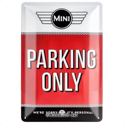 Imagen de Nostalgic Art Cartel de Chapa Retro Mini Parking Only Red Idea Regalo para los Aficionados a Coches, metálico, Diseño Vintage, 20 x 30 cm