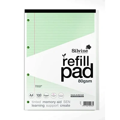 Imagen de Silvine Bloc de recambio papel verde A4 para dislexia, forrado con margen (100 páginas)