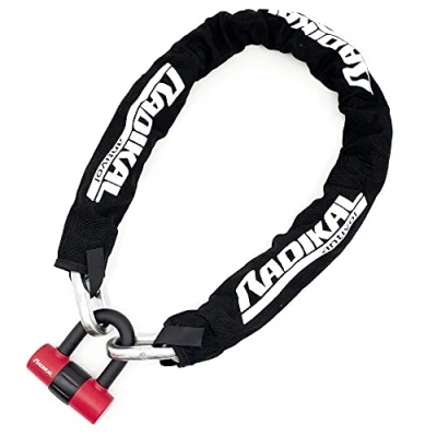 Imagen de Radikal RK7214 Cadena Cuadrada Antirrobo Moto Doble Función 2 en 1, 120 cm y Mini U 14mm