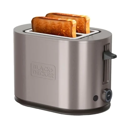 Imagen de Black+Decker Tostadora 900W BXTO901E 2 Ranuras y Auto Centrado 7 Niveles de Tostado 3 Bandas Mica Incandescente Funciones integradas Bandeja Recogemigas Extraíble Acero Inoxidable