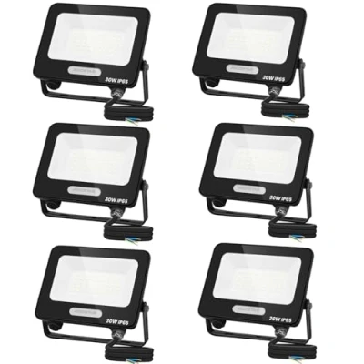 Imagen de Aigostar Focos LED Exterior 30W 2450LM, Foco Proyectore Impermeable IP65, 42 LEDs, 6500K Blanco Frío para Garaje,Jardín,Patio,Parque, 6 Piezas