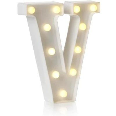 Imagen de Letrero de luz LED con letras y números del alfabeto para decoración hogar, fiesta cumpleaños, eventos, luces nocturnas, 22 cm (V)