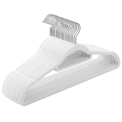 Imagen de SONGMICS Percha de Terciopelo, Juego 20, Antideslizantes, con Barra Corbata y Gancho Giratorio 360, 0,6 cm Espesor, Ahorra Espacio, 43,5 Largo, para Abrigo Pantalón, Blanco Nube CRF020W01