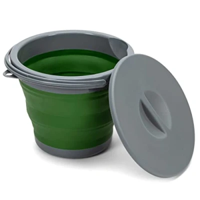 Imagen de Cubo Plegable 5l con Tapa y Asa Barreño Pequeño 5 litros de plastico Silicona para Camping, Pesca, Limpieza, etc.