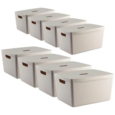 Imagen de IDEA HOME Cajas de Almacenamiento con Tapa 8 Piezas Almacenaje Plástico Caja Organizadora para Baño Estantería Tapa, 28L