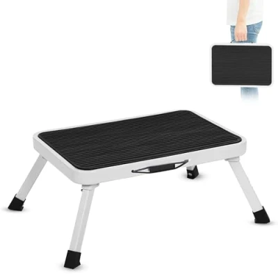 Imagen de peldaño Plegable de 1 Nivel Escalera, escabel, Taburete Acero Amplio Antideslizante MAX Carga 150 Kg Asa Transporte Ideal para caravanas, autocaravanas 46 x 32 17 cm