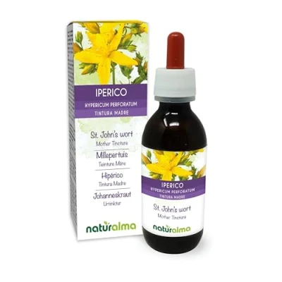 Imagen de Hipérico o hierba de San Juan (Hypericum perforatum) con flores Tintura Madre sin alcohol Naturalma Extracto líquido gotas 120 ml Complemento alimenticio Vegano