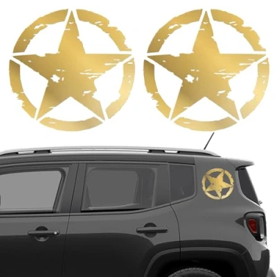 Imagen de Longivia® 2 Unidades Pegatinas 4x4 Estrella Militar Varios Tamaños 10cm, 15cm, 20cm, 25cm Accesorios Todoterreno Vehiculo Historico Off Road (Oro, 10cm x 10cm)