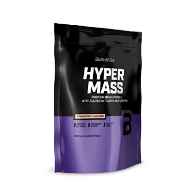 Imagen de BioTechUSA Hyper Mass Gainer con Carbohidratos y Mezcla de Proteínas Creatina Micronizada Sin Gluten, 1 kg, Fresa